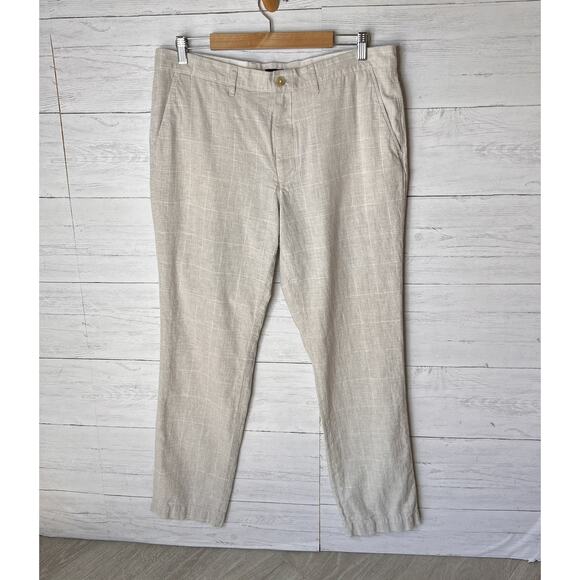 J Crew Pants Mens Size W 36 X L 32 Tan & White Plaid Straight Leg Linen Blend - Picture 5 of 16